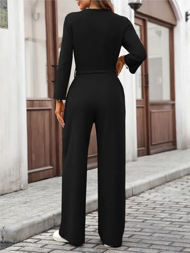 Jumpsuit donna nero vista posteriore - silhouette wide-leg