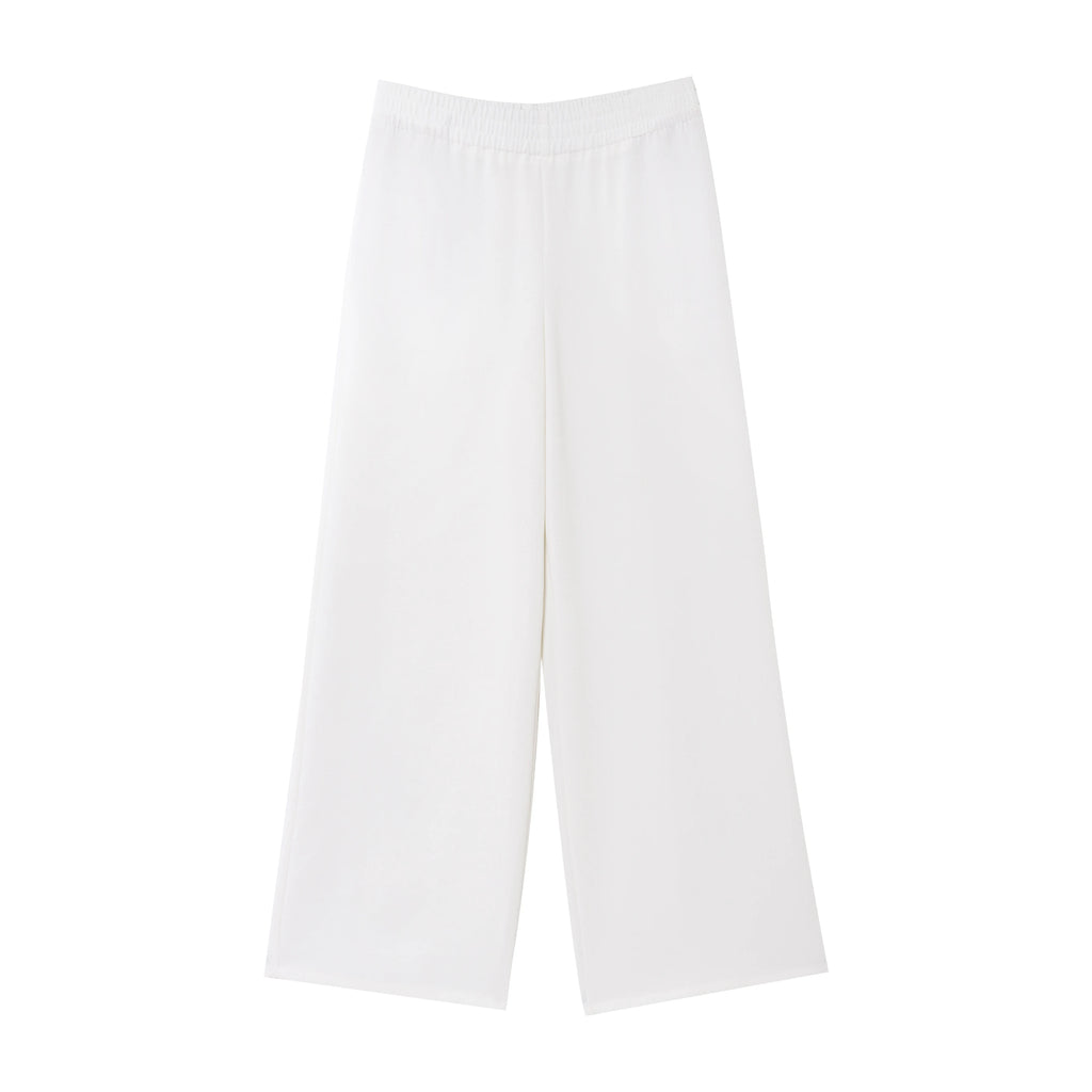 Pantaloni bianchi wide-leg con elastico in vita e coulisse - lunghezza alla caviglia