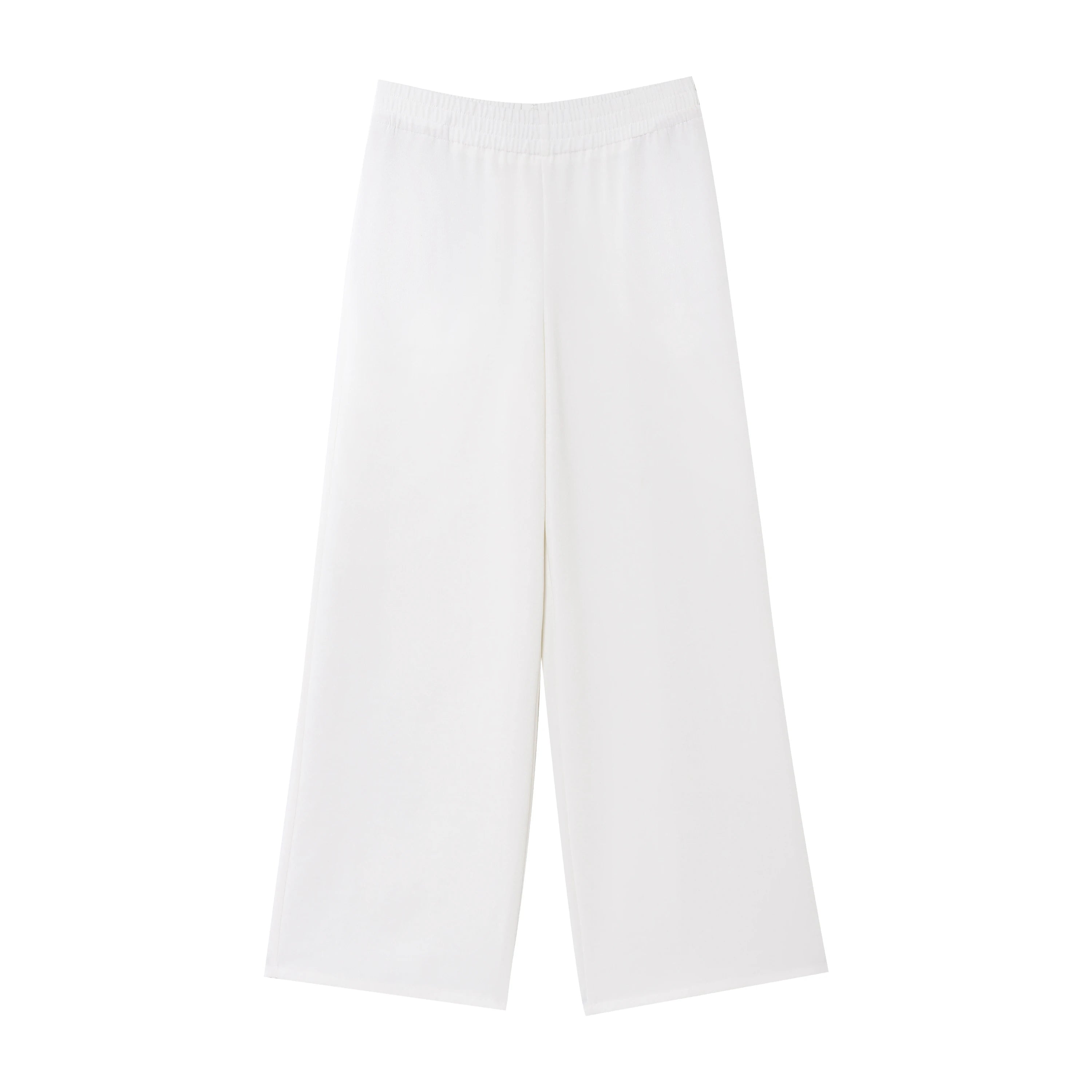 Pantaloni bianchi wide-leg con elastico in vita e coulisse - lunghezza alla caviglia