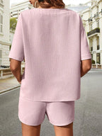 Completo donna manica pipistrello rosa - vista posteriore con pantaloncini coordinati
